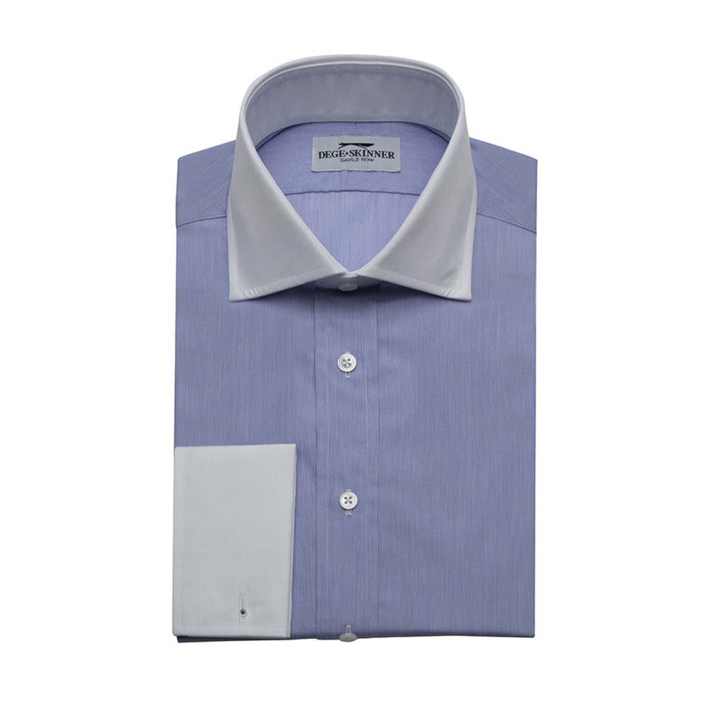 Blue Hairline Cotton Shirt, White Collar & Double French White Cuff