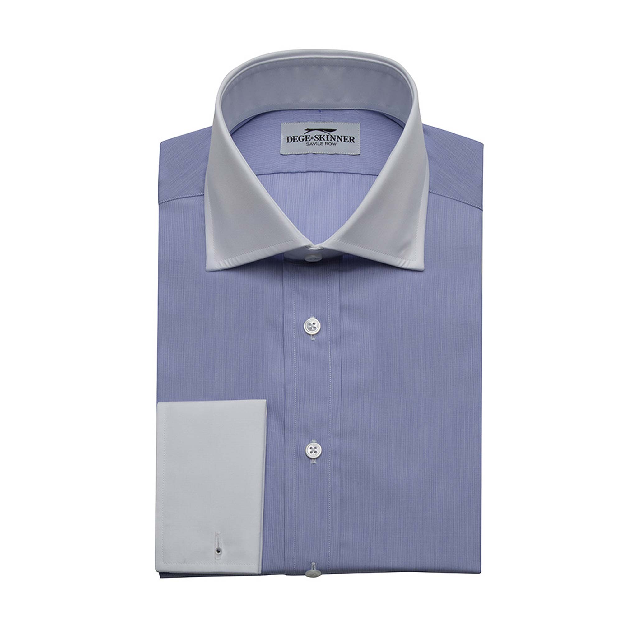 mens blue shirt with white collar and cuffs