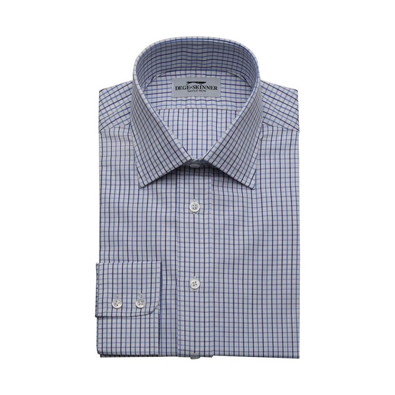 Blue & Navy Check Shirt, Button Cuff - Dege & Skinner