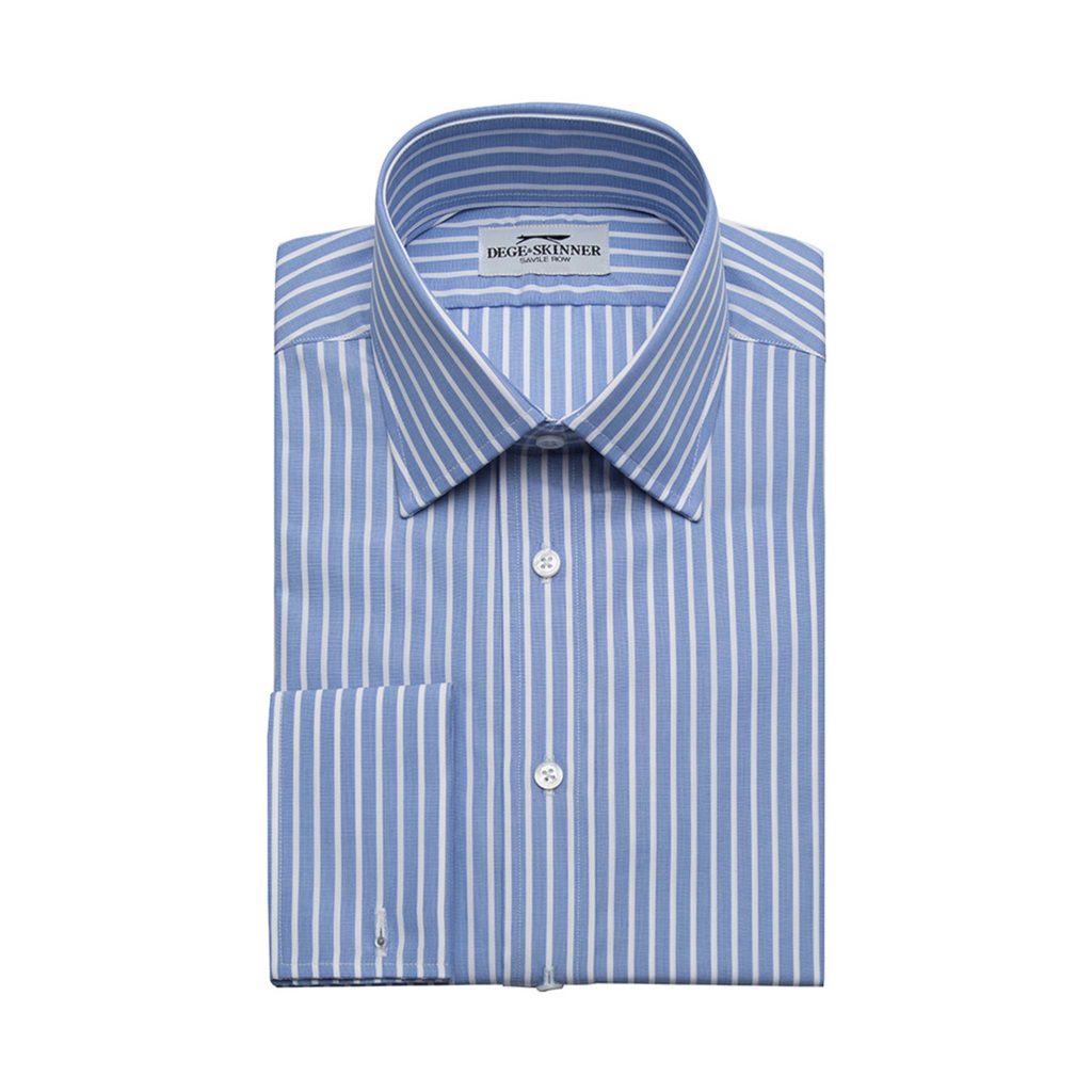 Blue/White Stripe Cotton Shirt, Double French Cuff - Dege & Skinner