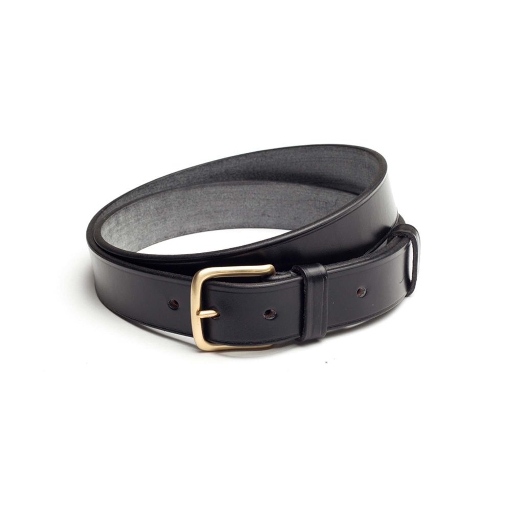 Drake's Belts  Black Unlined Bridle Leather Belt With Brass