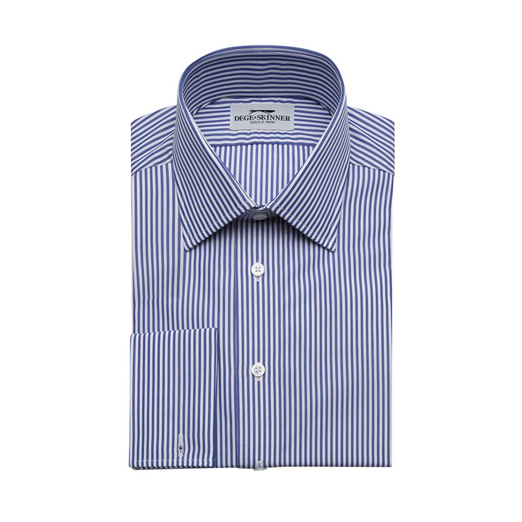 Navy Blue Bengal Stripe Cotton Shirt, Double French Cuff, Dege & Skinner