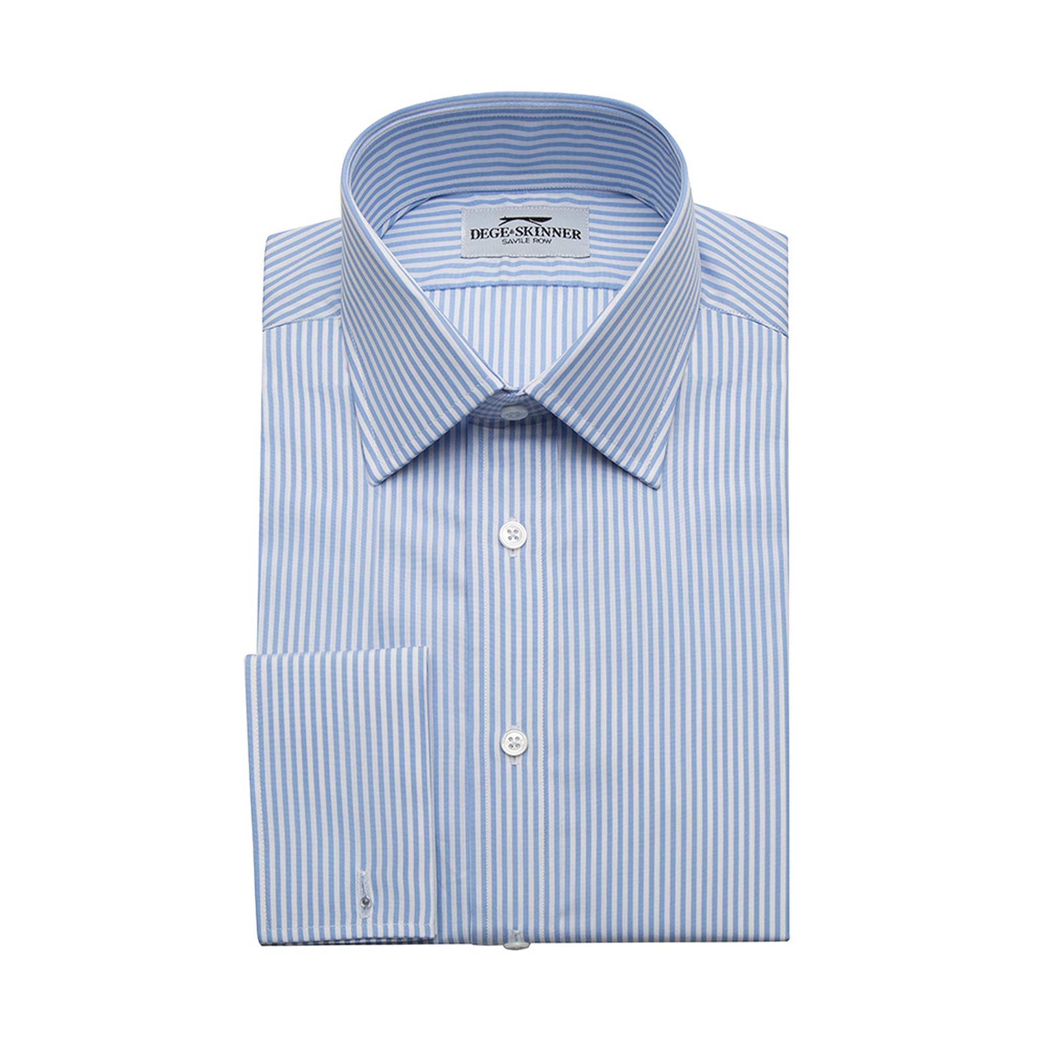 Sky Blue Bengal Stripe Cotton Shirt, Double French Cuff - Dege & Skinner