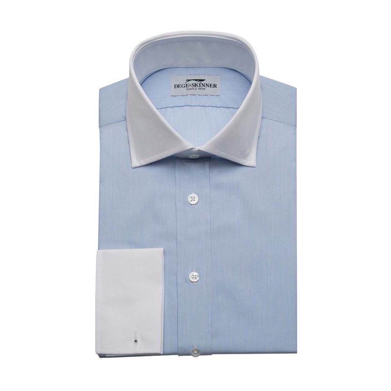 Sky Blue Hairline Cotton Shirt, White Collar & Double French White Cuff