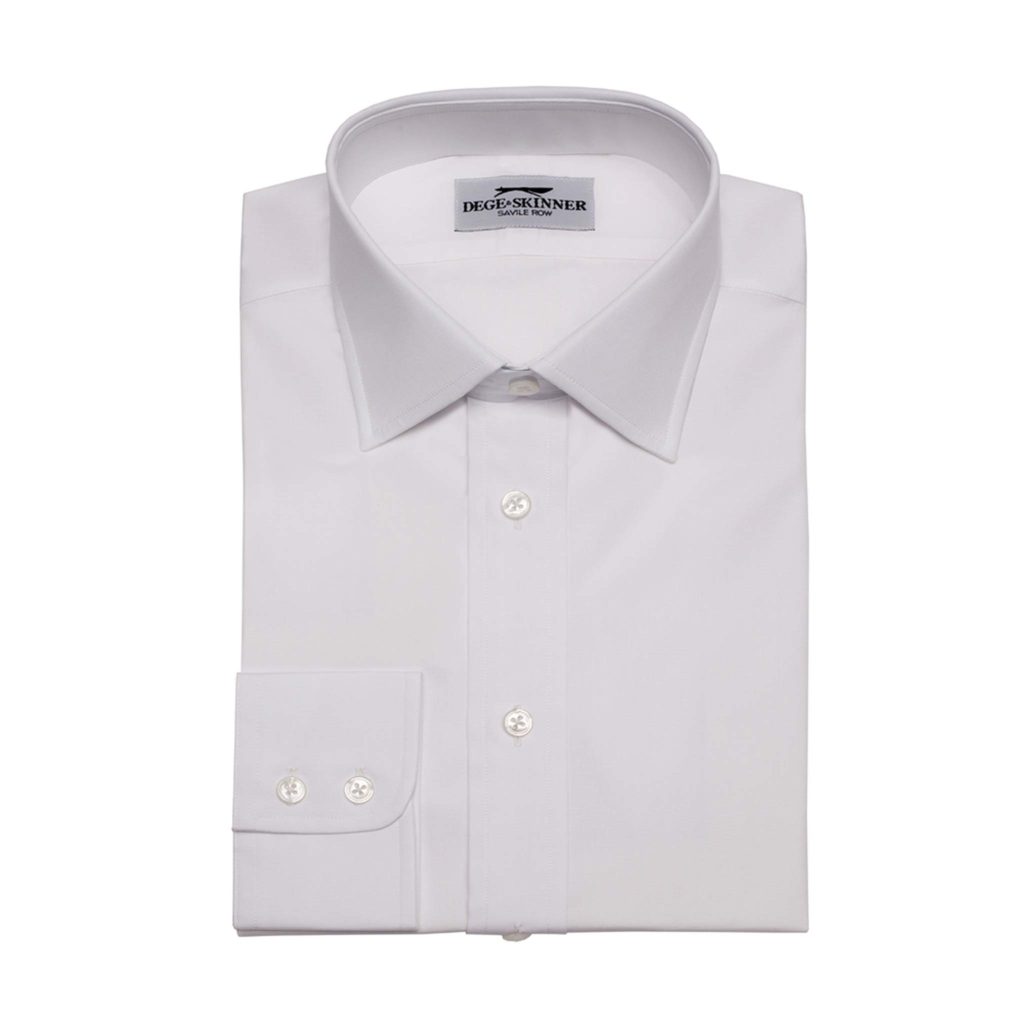 White Poplin Cotton Shirt With Classic Collar, Button Cuff - Dege & Skinner