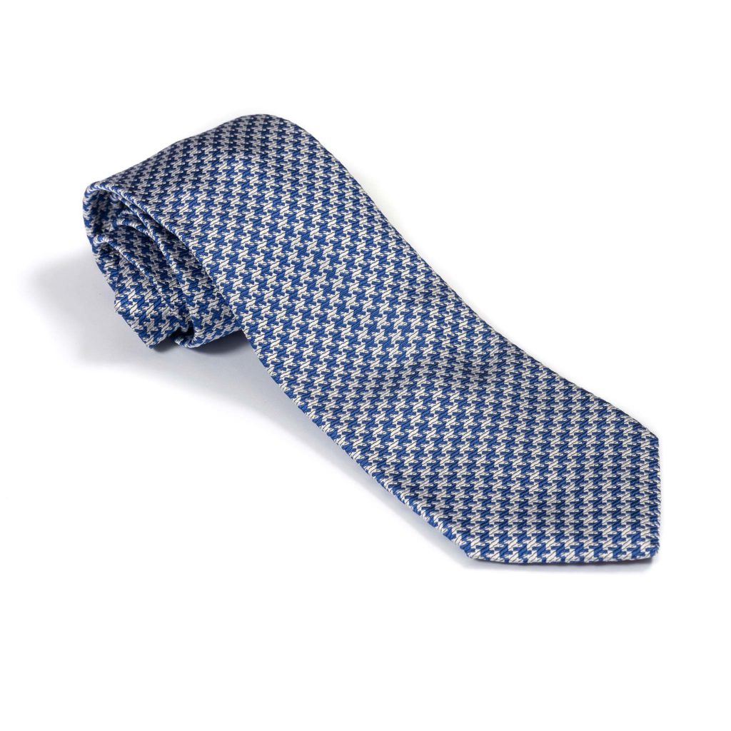 Royal Blue Houndstooth Check Woven Silk Tie - Dege & Skinner