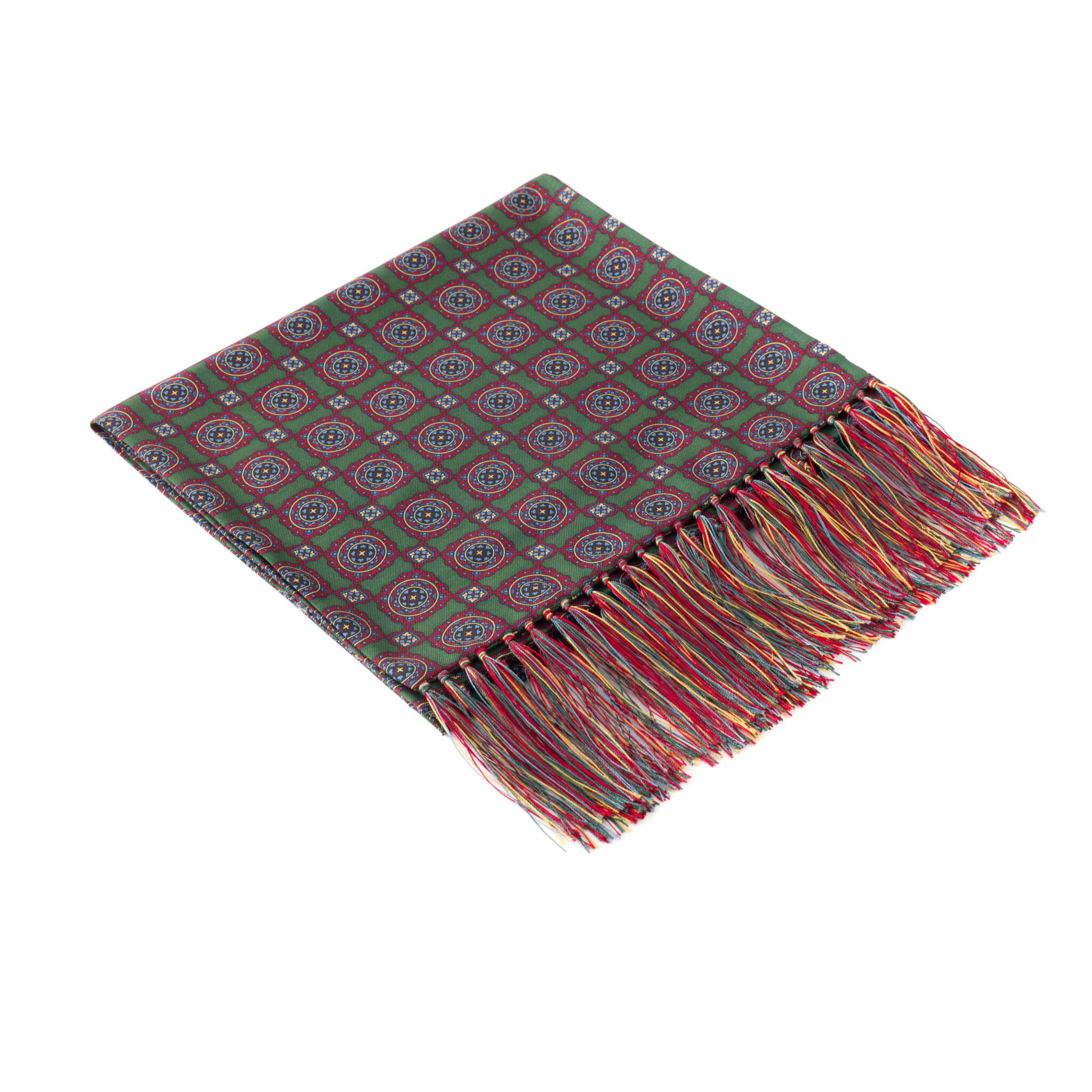 Green With Red, Blue & Yellow Madder Silk Scarf