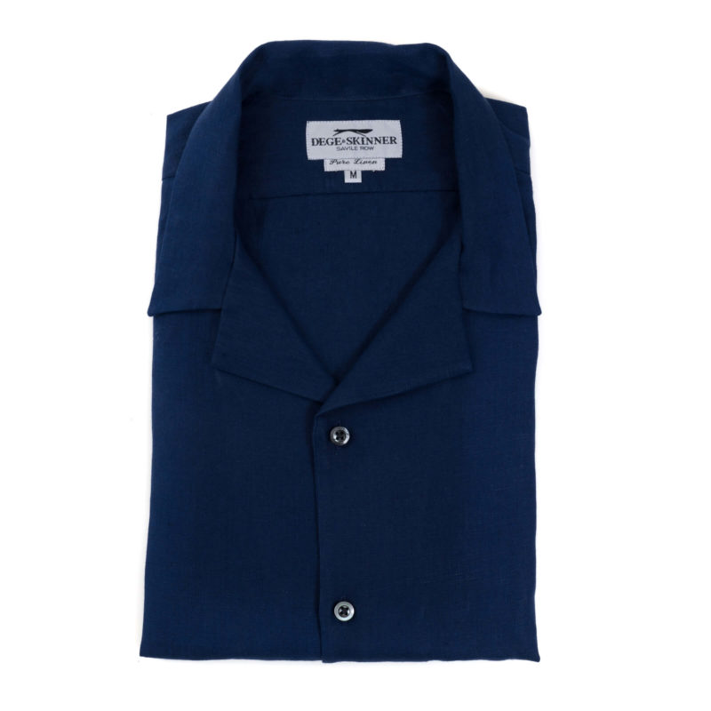 Navy Blue Linen Short-Sleeve Shirt - Dege & Skinner
