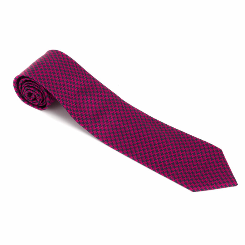 Woven Silk Tie, Cerise & Navy Houndstooth Check - Dege & Skinner