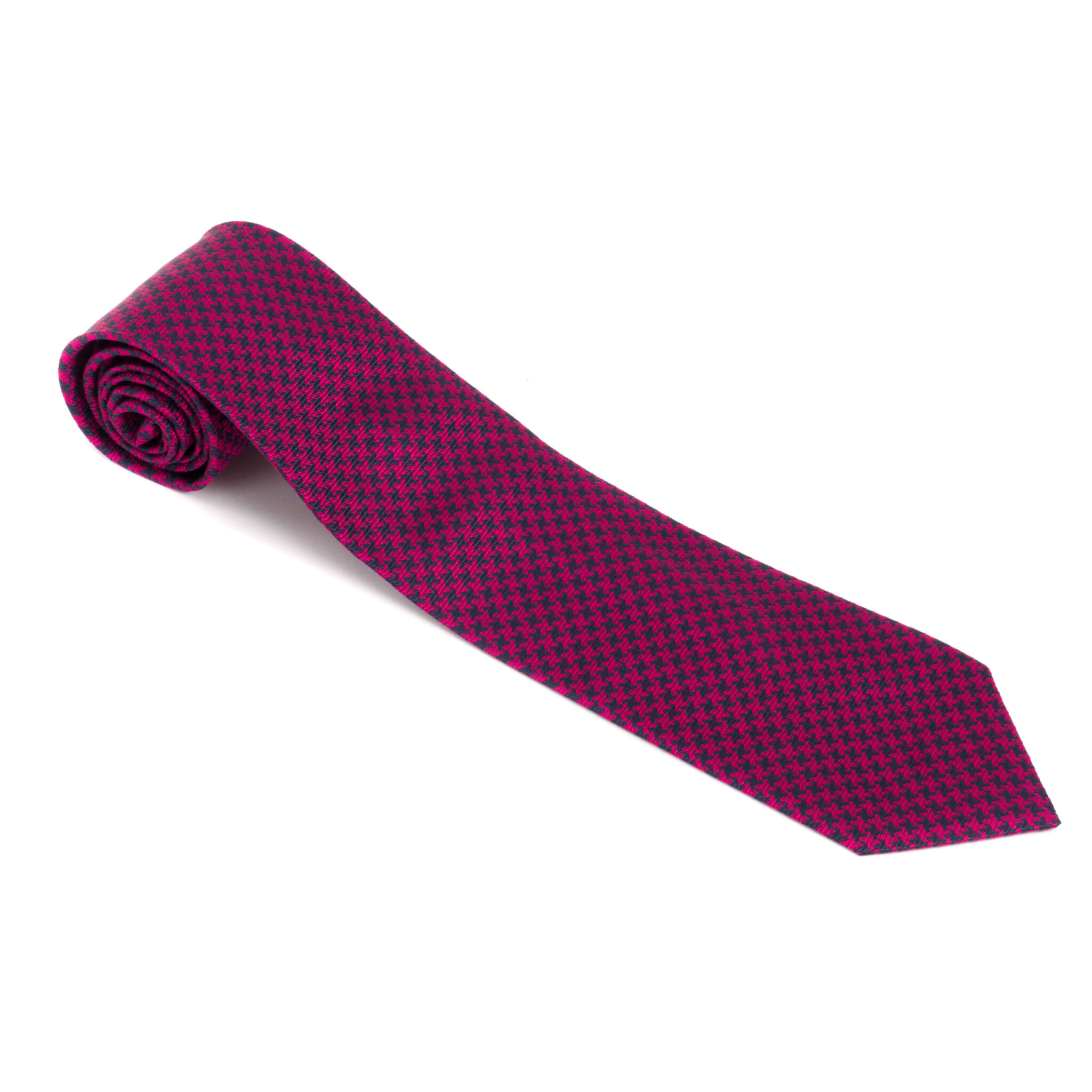Cerise & Navy Houndstooth Check Woven Silk Tie