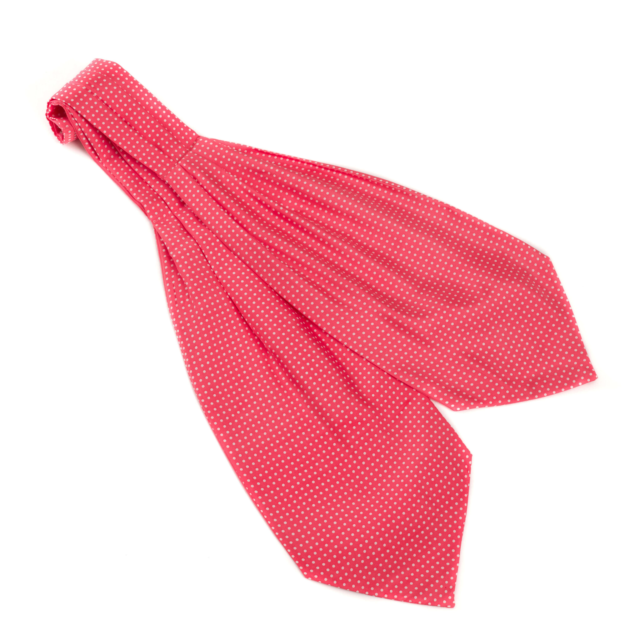 Coral With Small White Polka Dot Silk Cravat