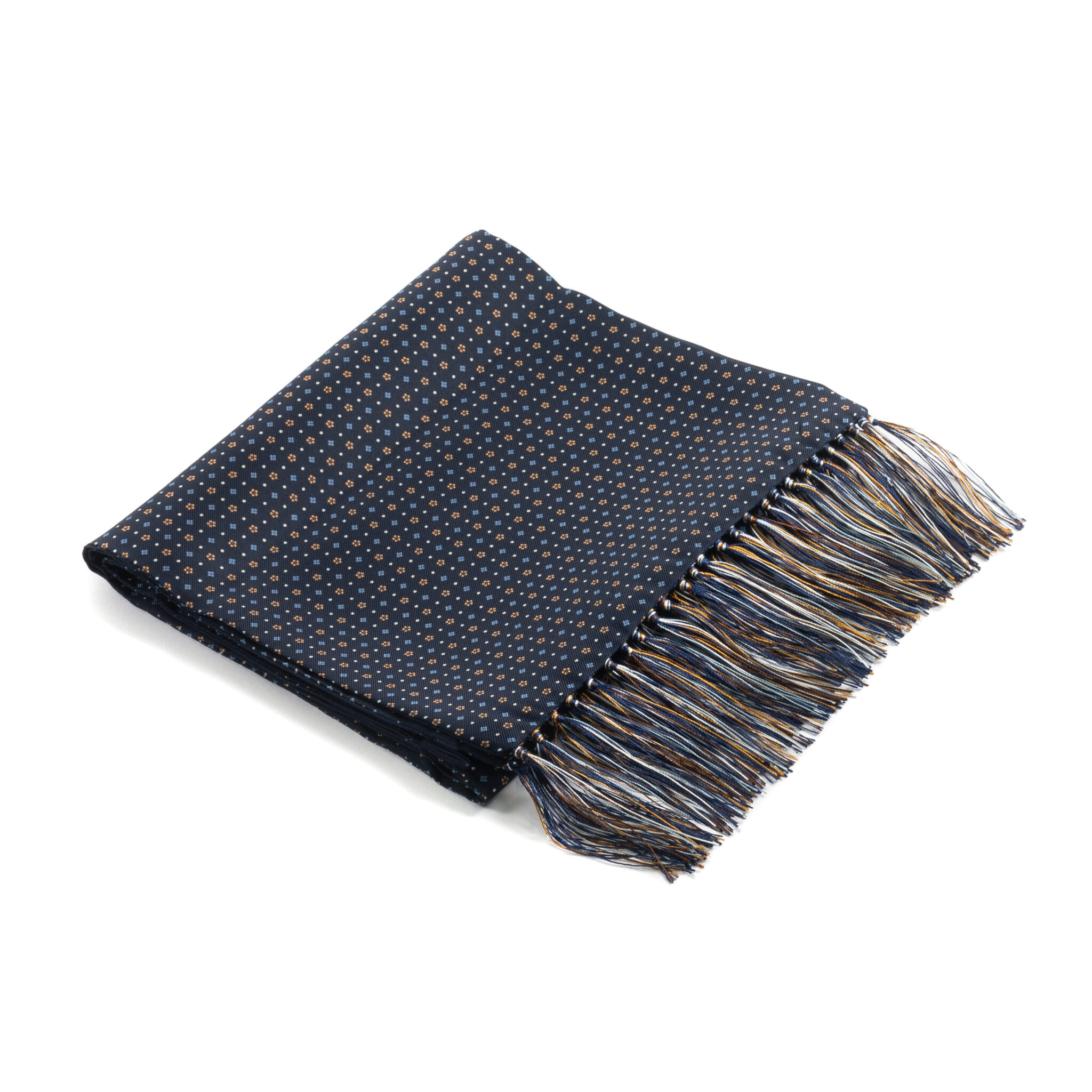 Dark Navy With Blue, Yellow & White Madder Silk Scarf