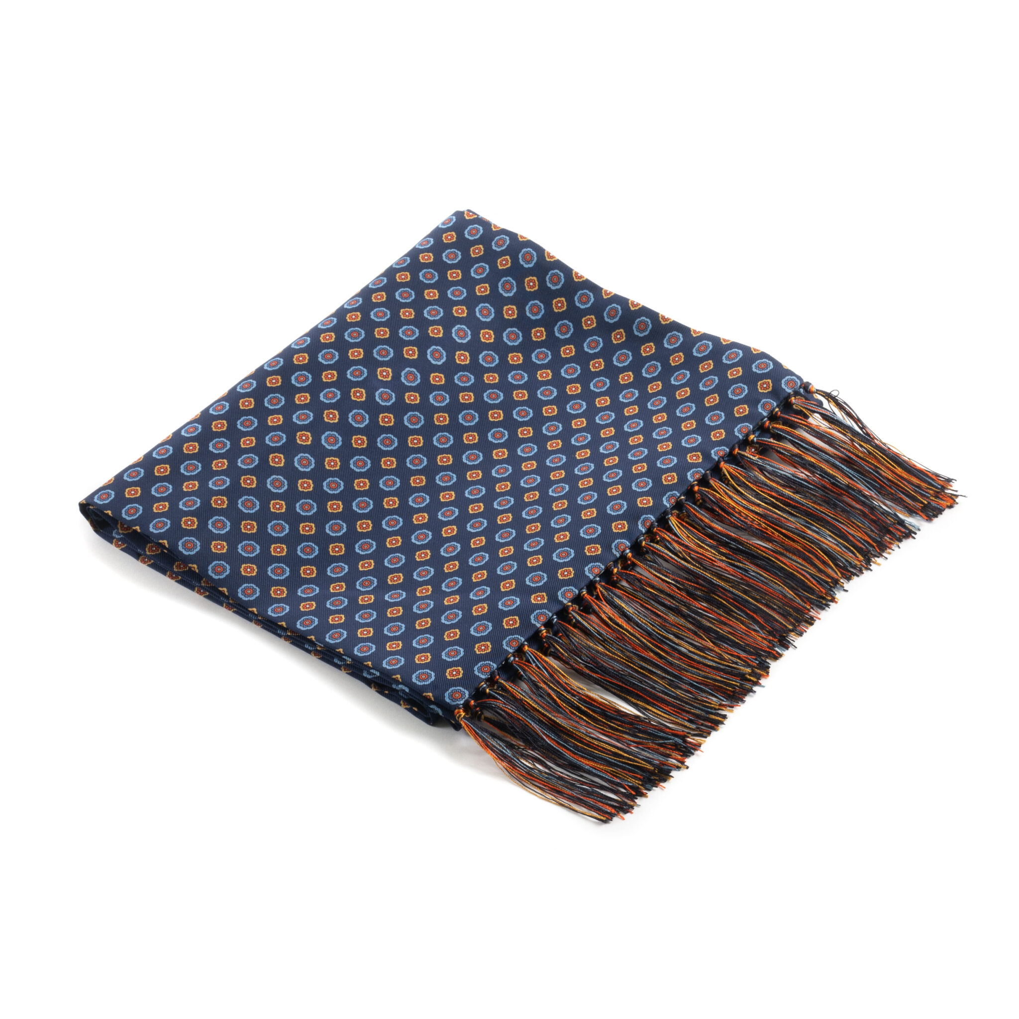 Navy Blue With Sky Blue & Yellow Dots Madder Silk Scarf
