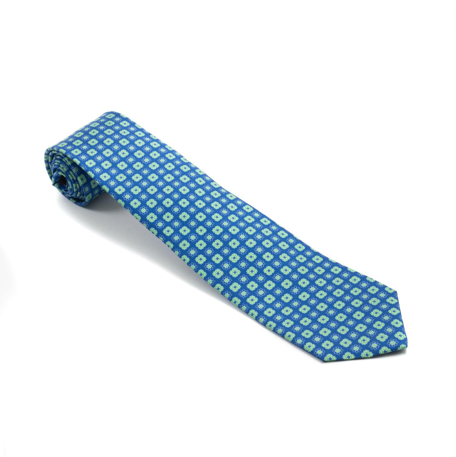 Royal Blue Silk Tie, Green Flowers - Dege & Skinner