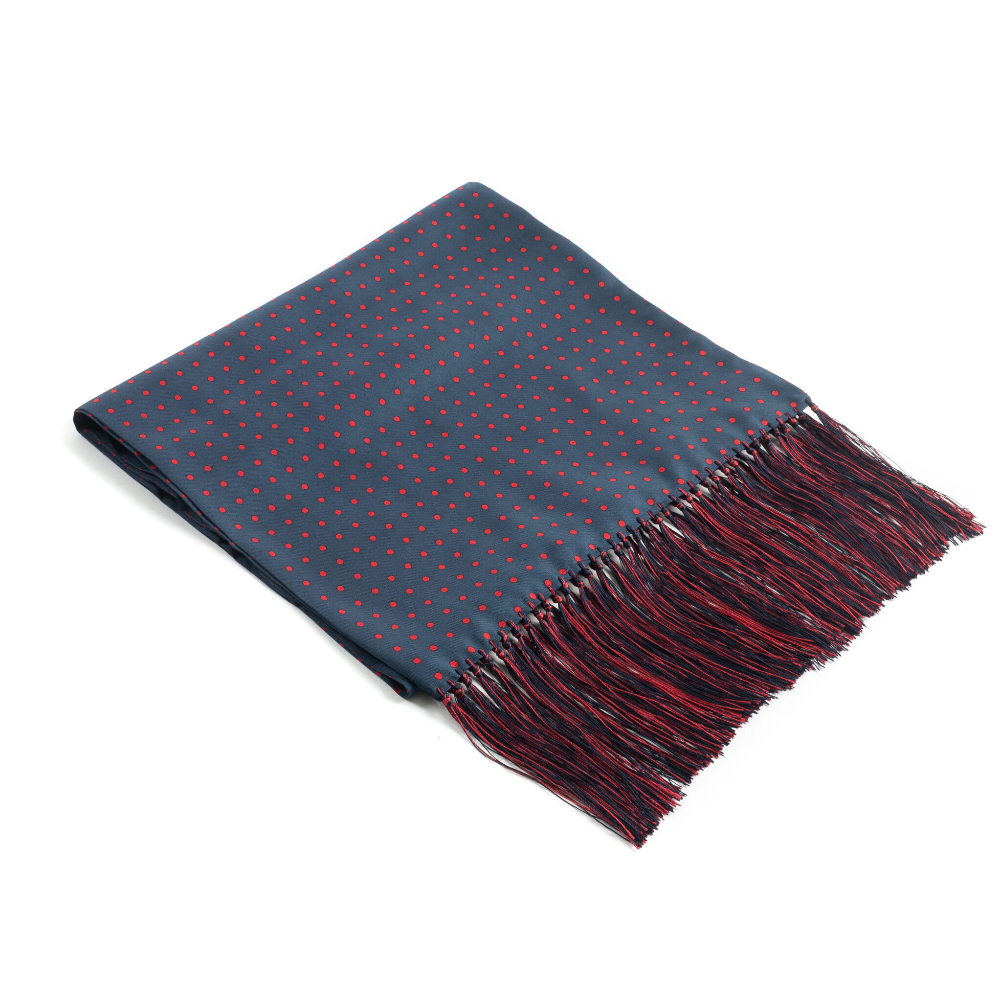 Navy Blue With Red Polka Dot Silk Scarf