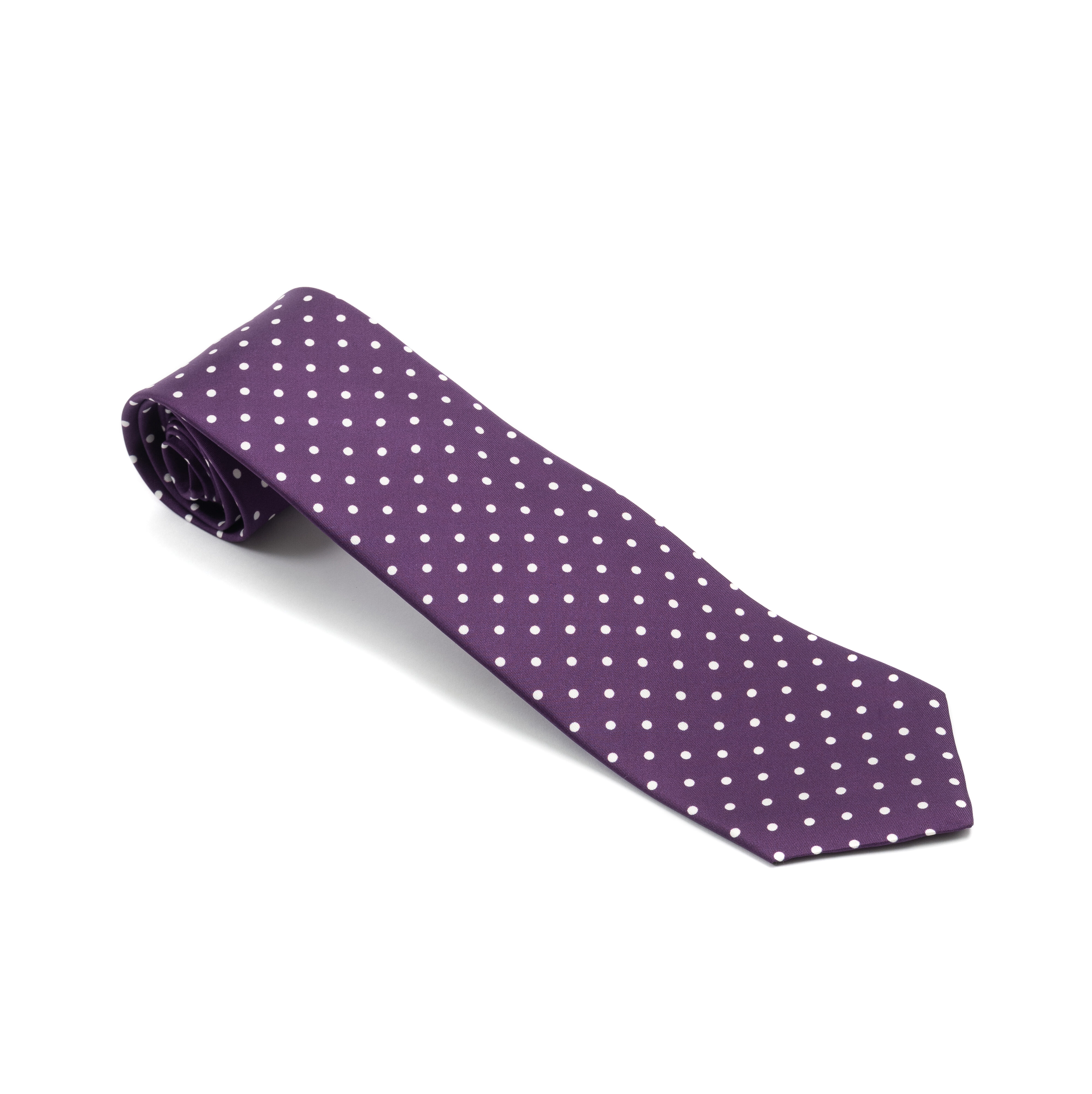 Purple Silk Tie, White Polka Dots - Dege & Skinner