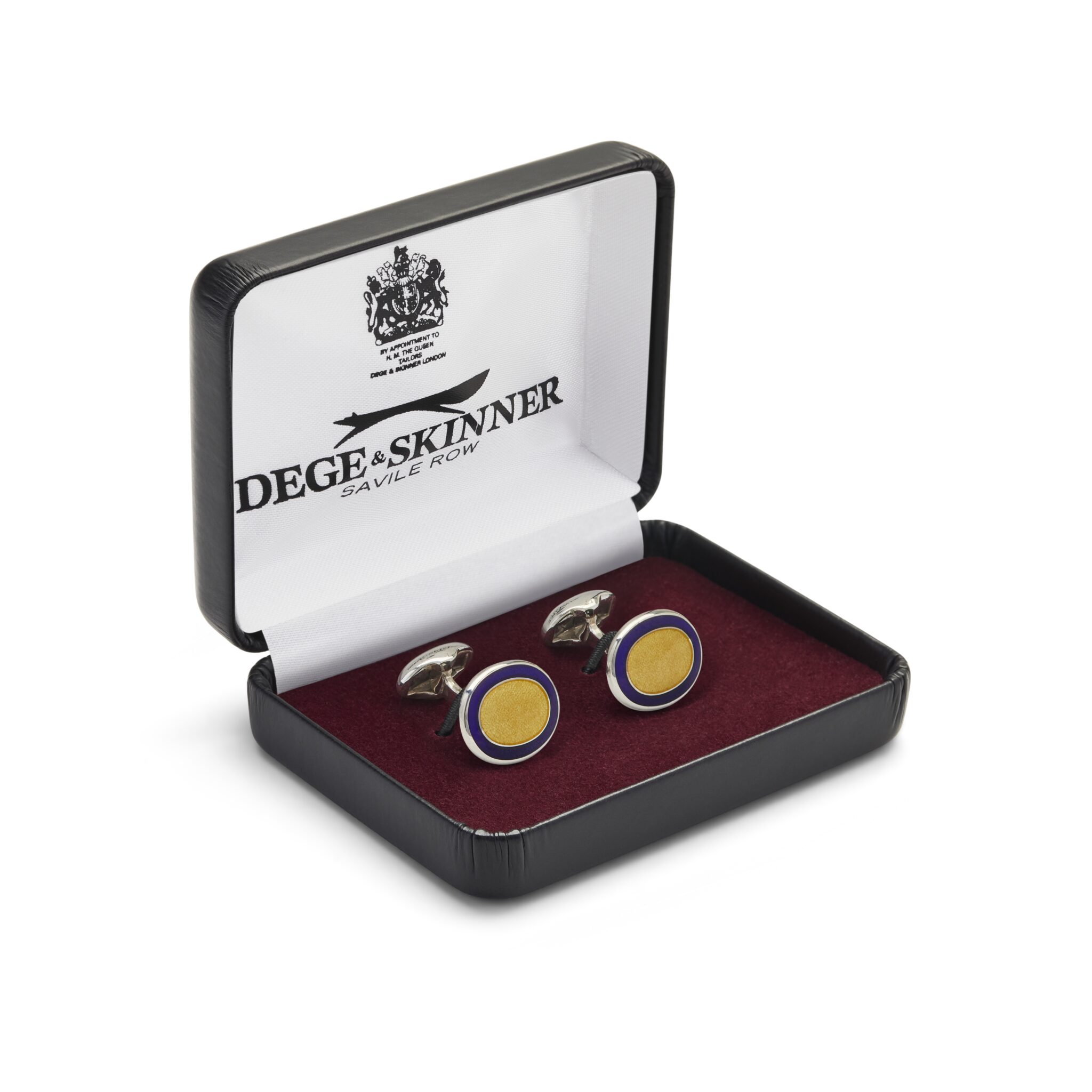 Navy & Yellow Oval Cloisonne Sterling Silver Cufflinks