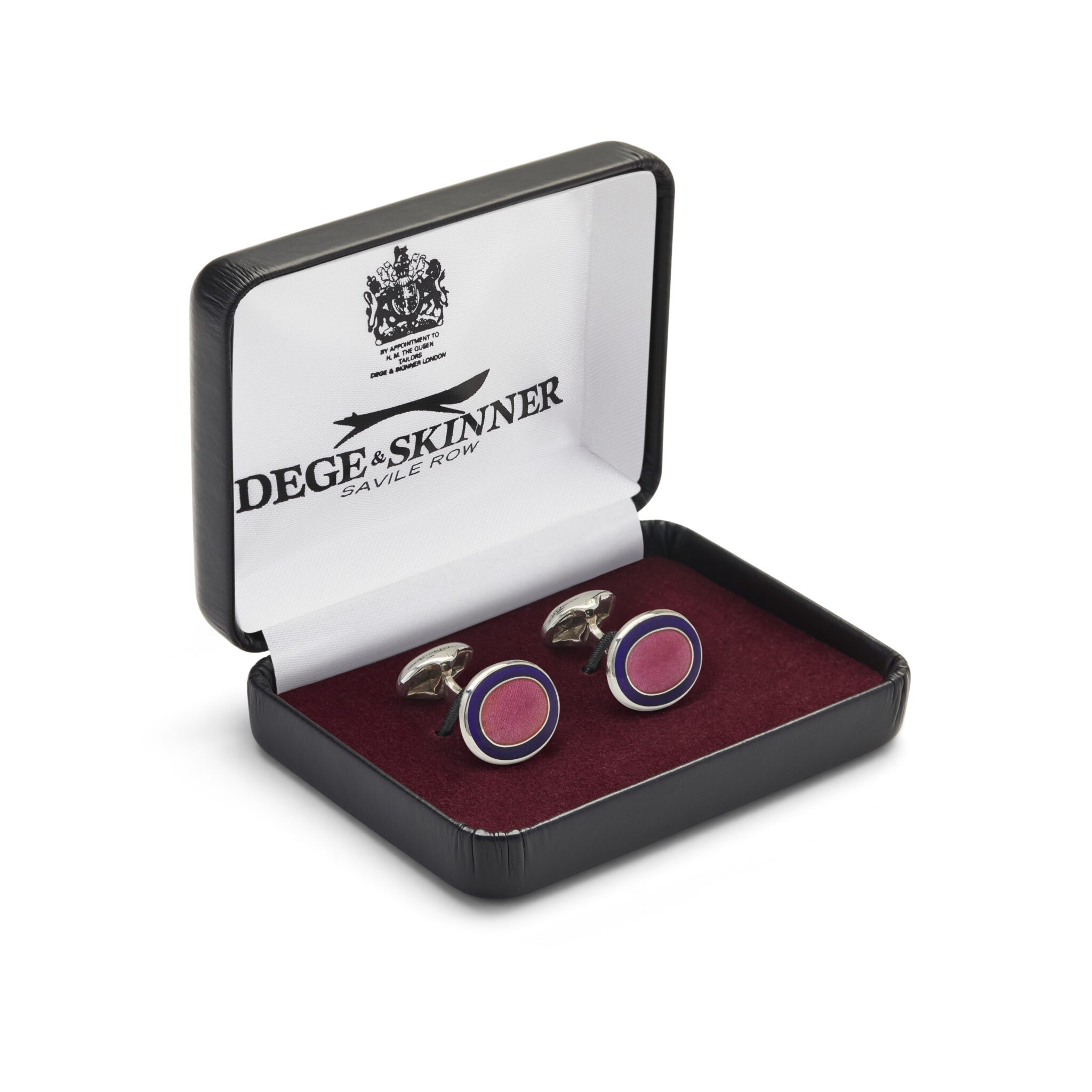 Navy & Mid-Pink Oval Cloisonne Sterling Silver Cufflinks