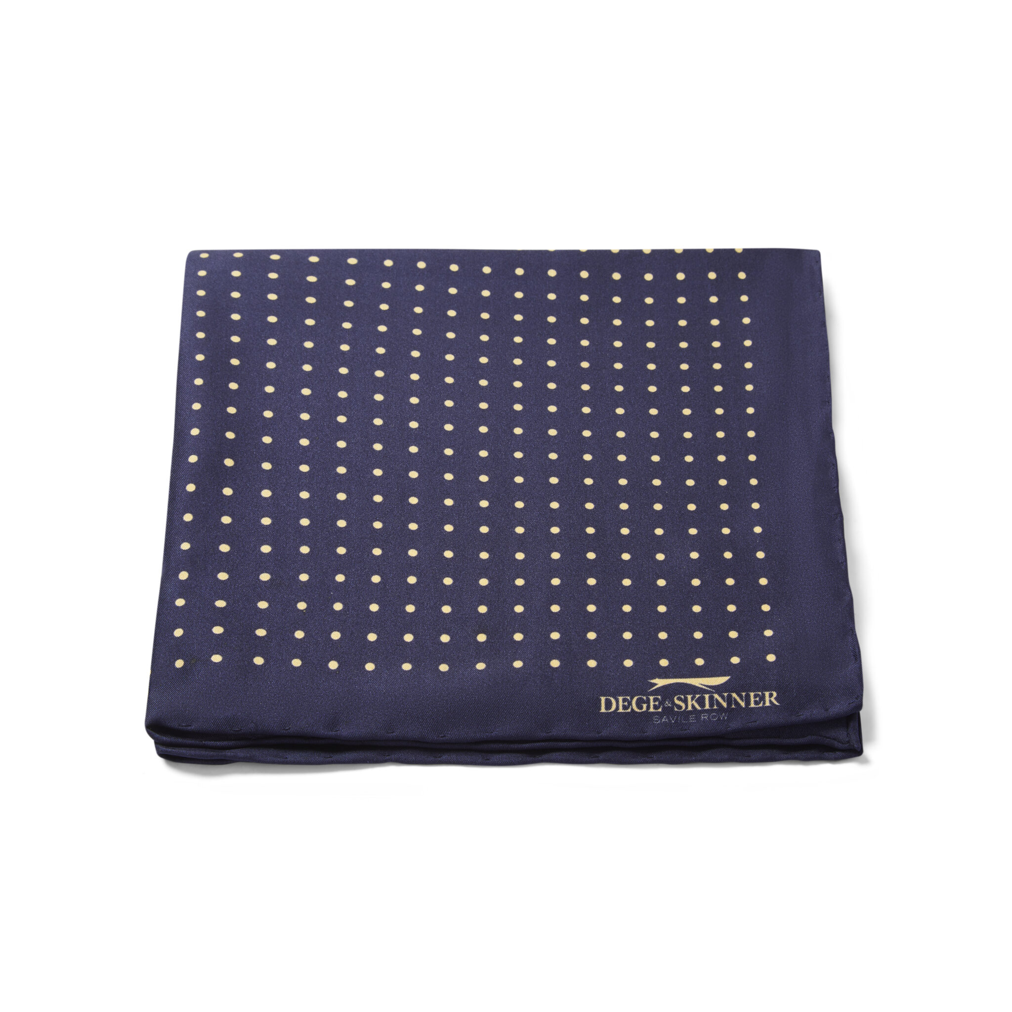 Silk Pocket Square, Navy Blue With Yellow Polka Dot
