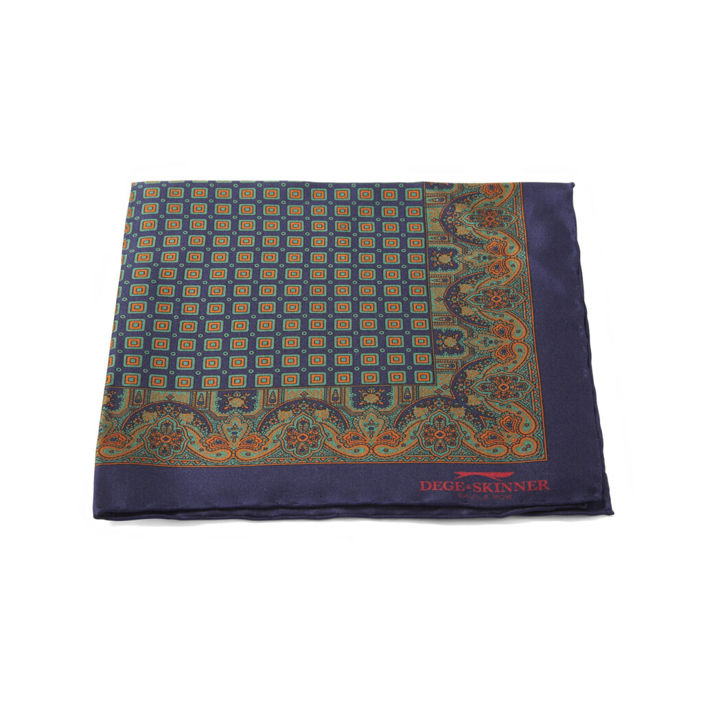 Sky and Navy Herringbone Silk Pocket Square