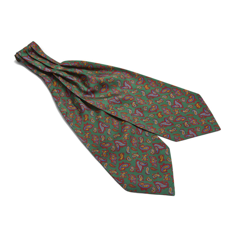 Silk Cravat, Green With Red, Blue & Yellow Paisley - Dege & Skinner