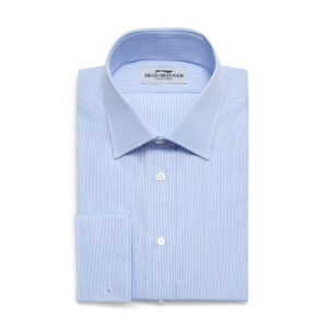Blue Poplin Cotton Shirt, Pencil Stripe With Classic Collar & Double Cuff
