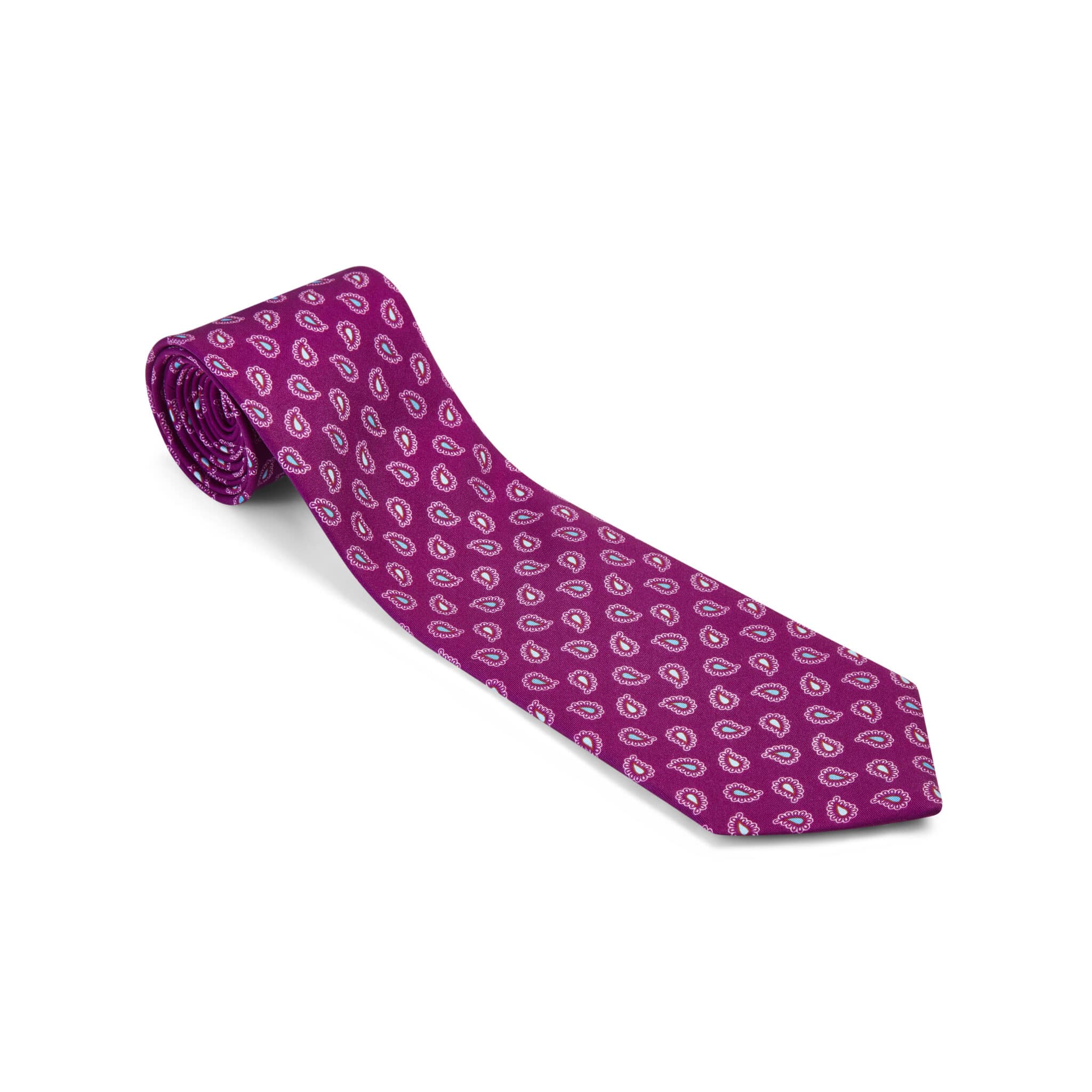 Magenta With Magenta & Blue Tear Drop Printed Silk Tie