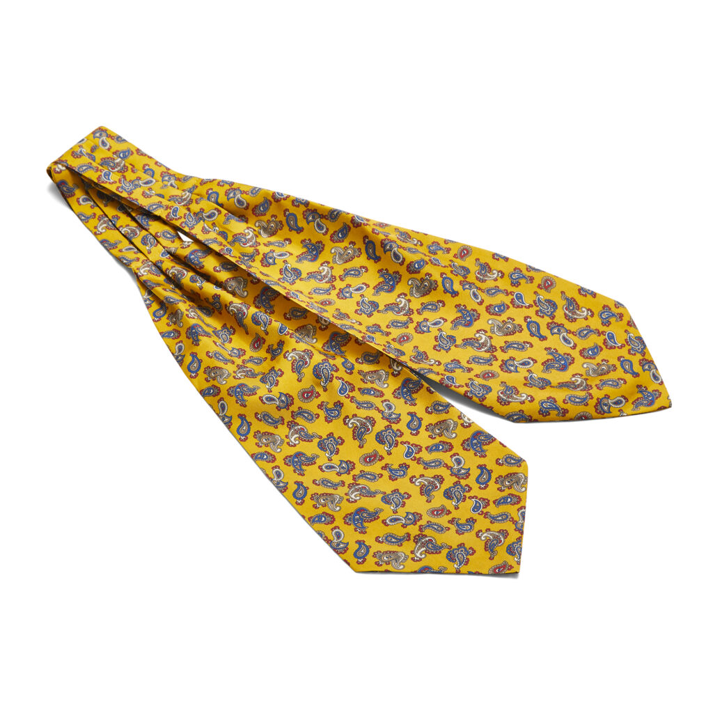 Mustard Yellow With Blue, Red & White Paisley Silk Cravat