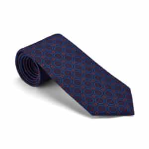 Royal Blue With Maroon & Orange Medallions Printed Silk Tie
