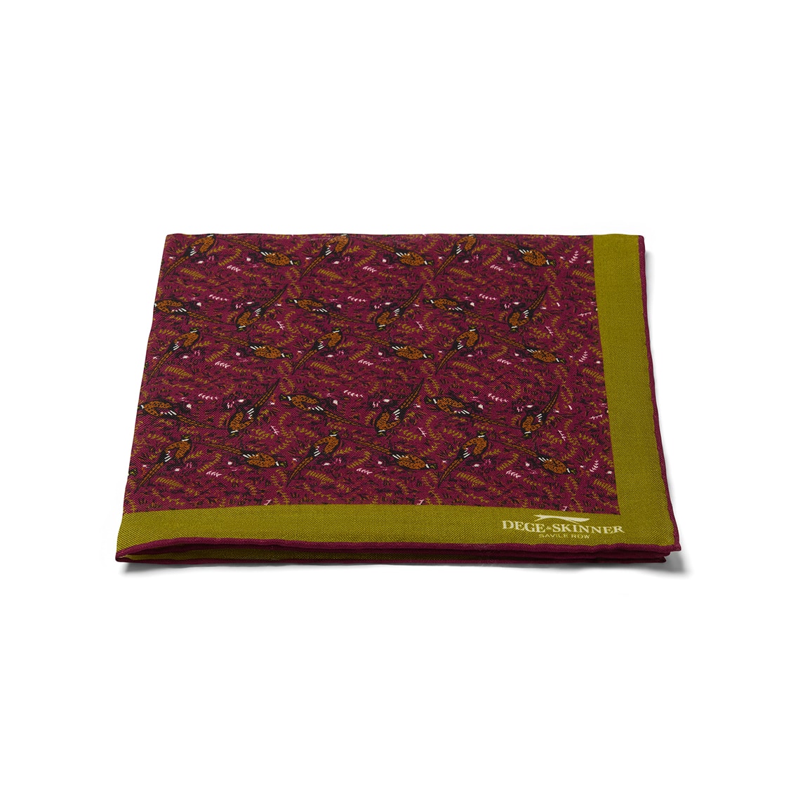 Wild Pheasant In Magenta & Lime, Wool and Silk Pocket Square
