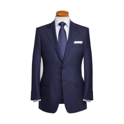 Navy Blue Herringbone Single Breasted Two-Piece Suit
