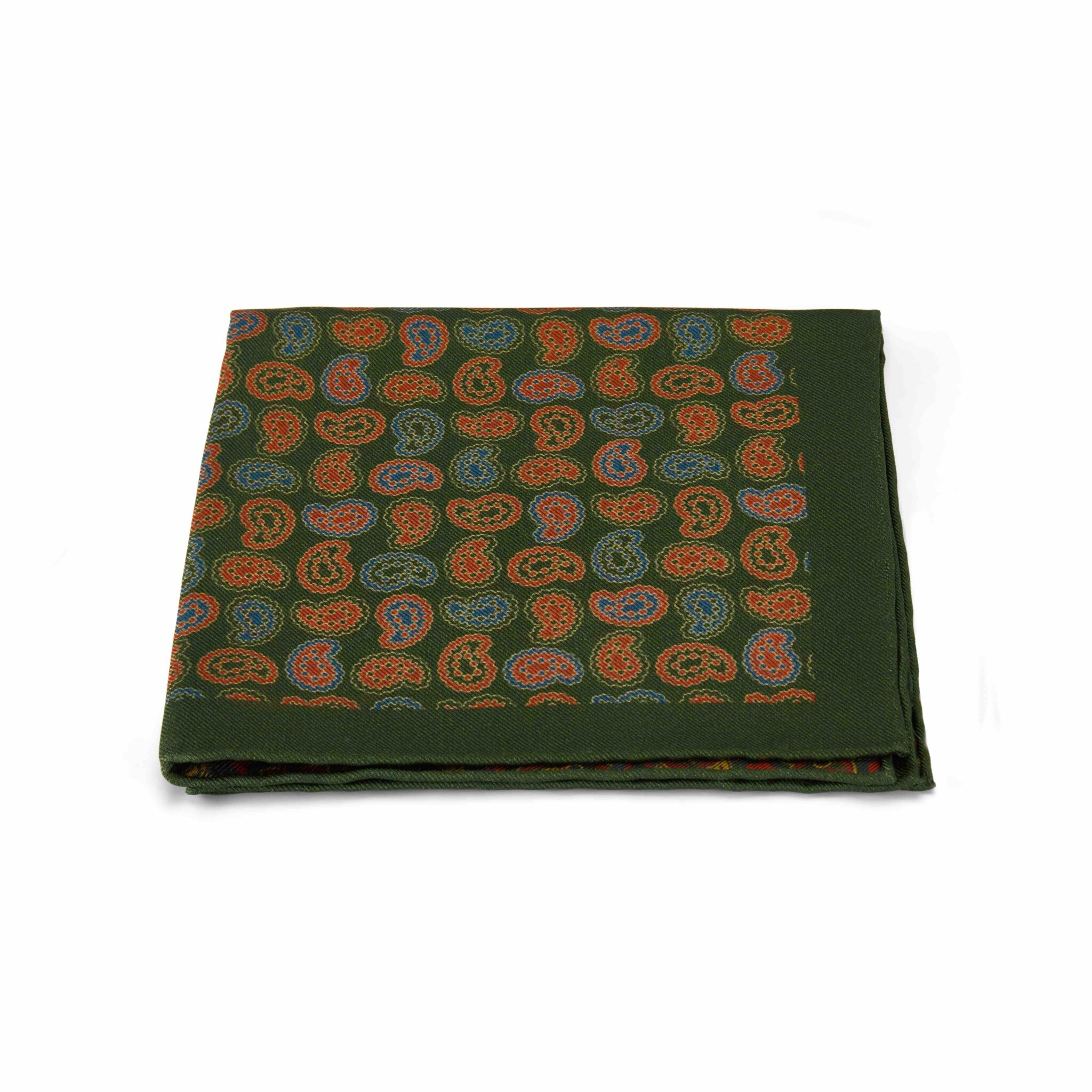 Green & Orange Paisley Mosaic, Reversible Silk Pocket Square