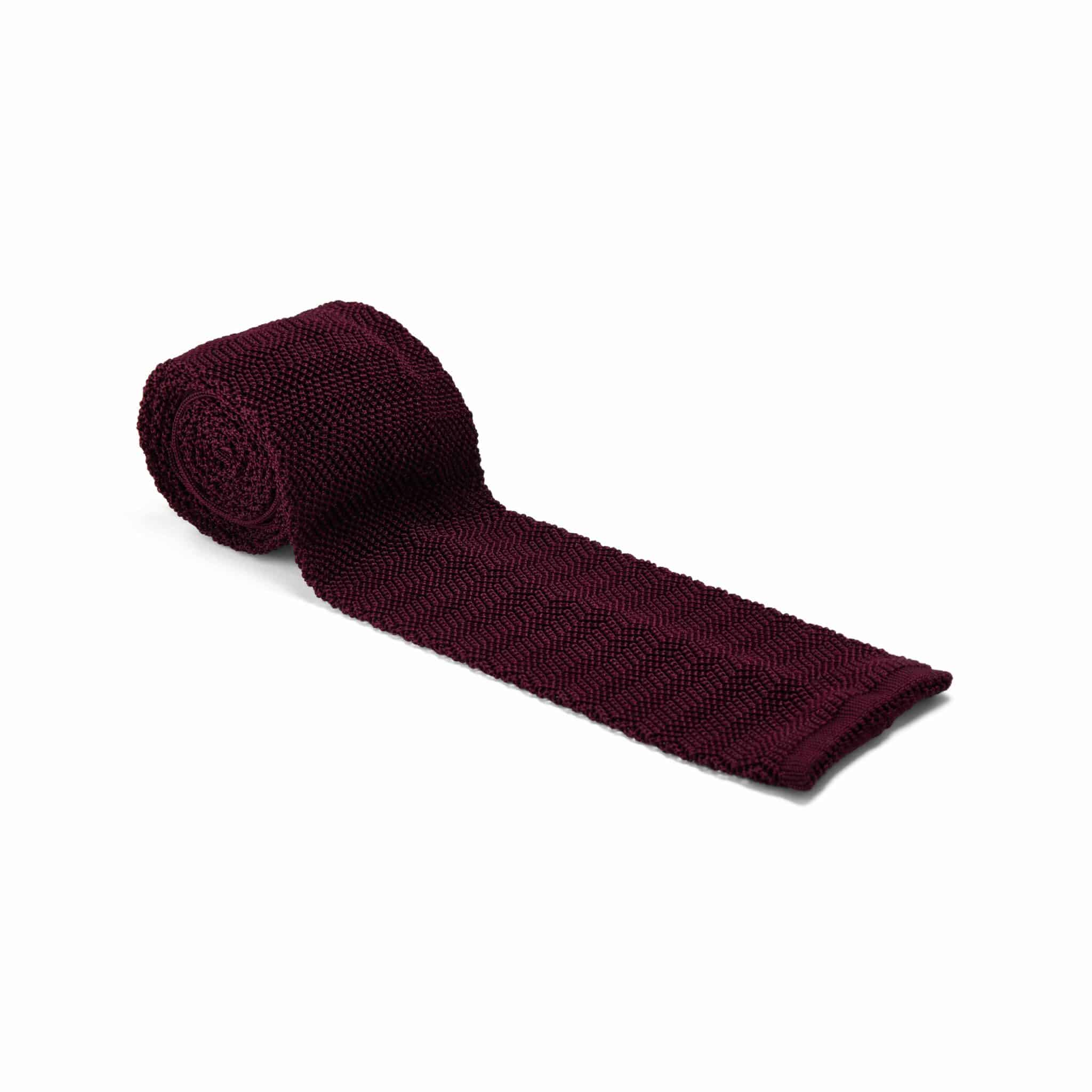 Burgundy Square End, Knitted Silk Tie