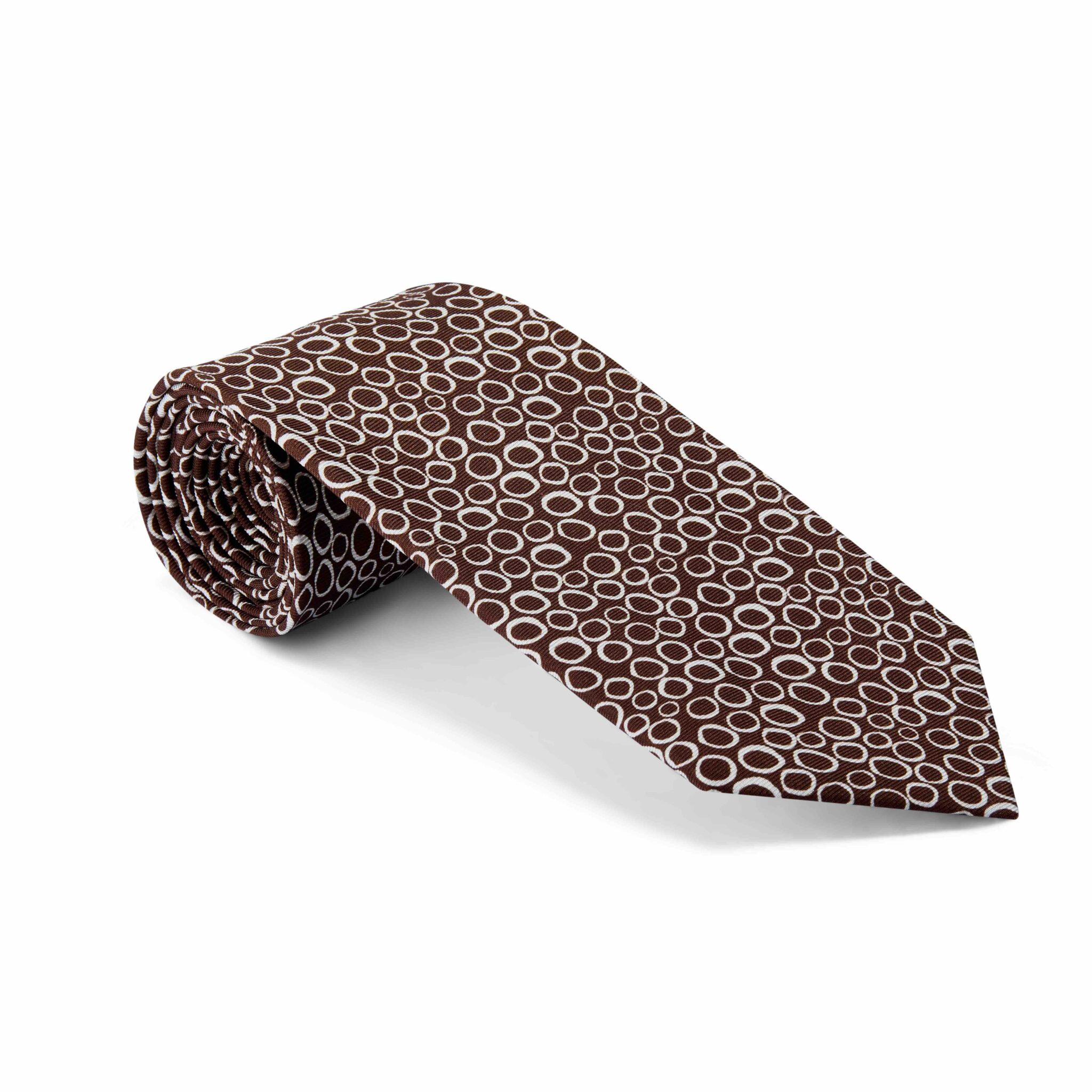 Brown & Cream Bubble, Printed Silk Tie
