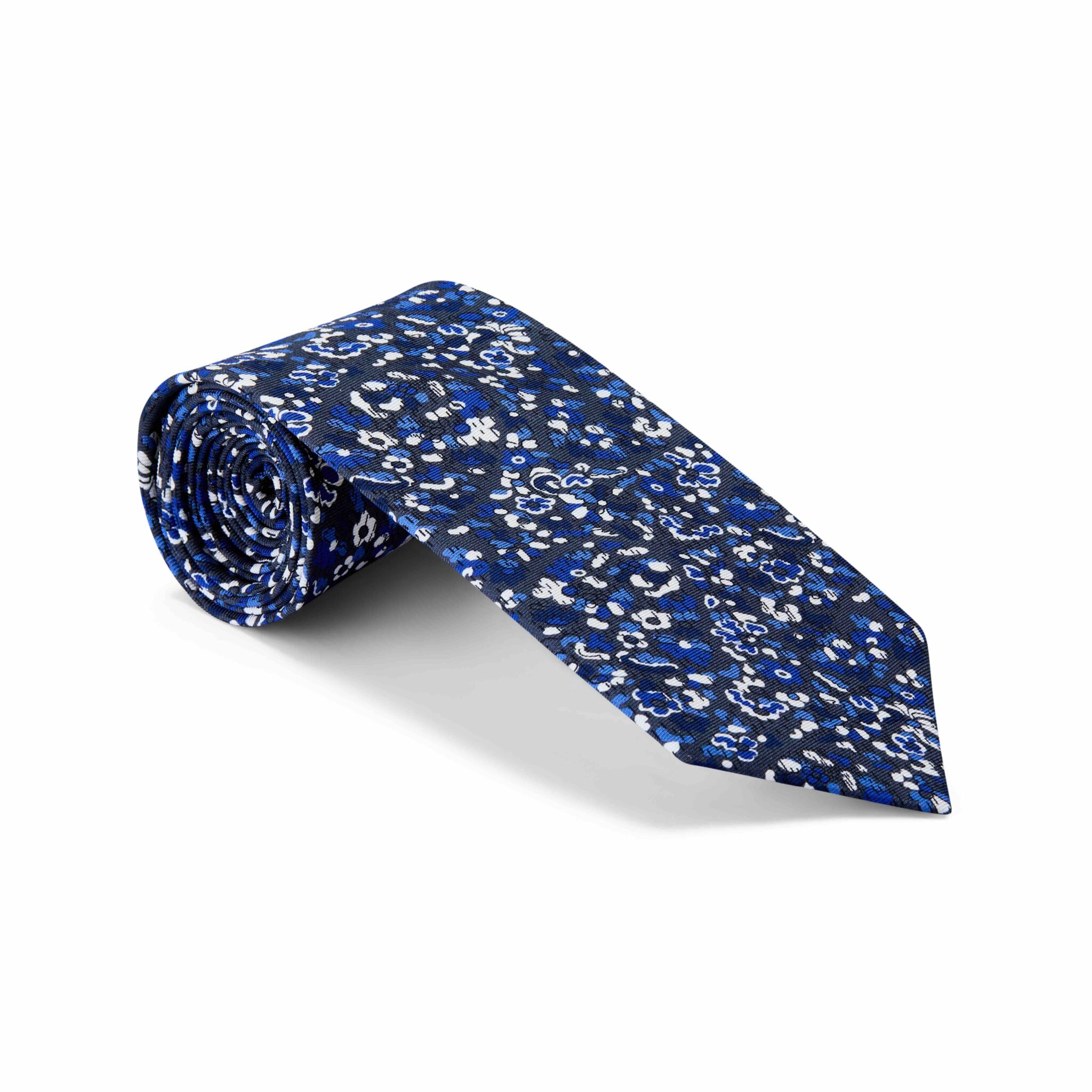 Royal Blue & Dark Grey Flowers, Printed Silk Tie