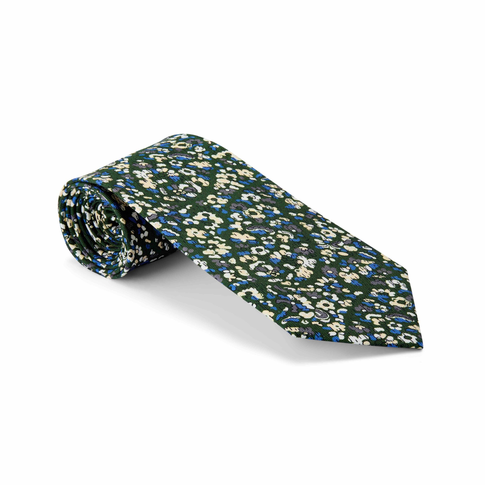 Cream & Green Flowers, Printed Silk Tie