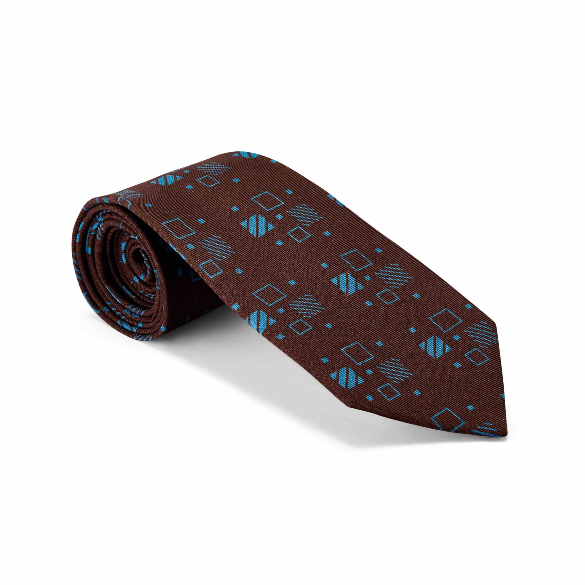 Brown & Azure Blue Art Deco, Printed Silk Tie