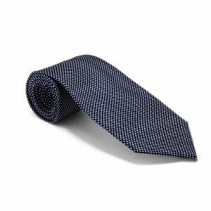 White & Navy Blue Chip, Woven Silk Tie