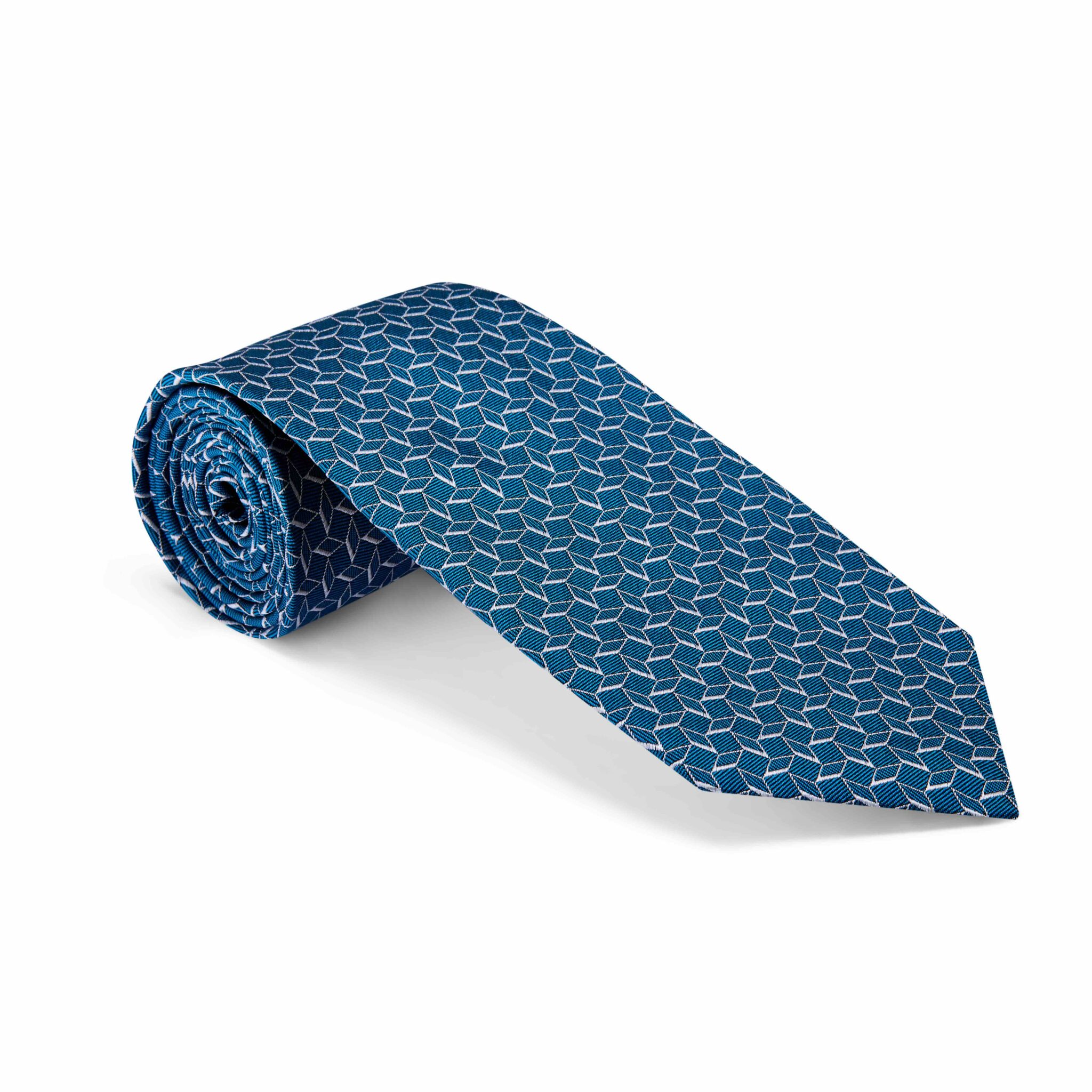Teal & White Diamond, Woven Silk Tie