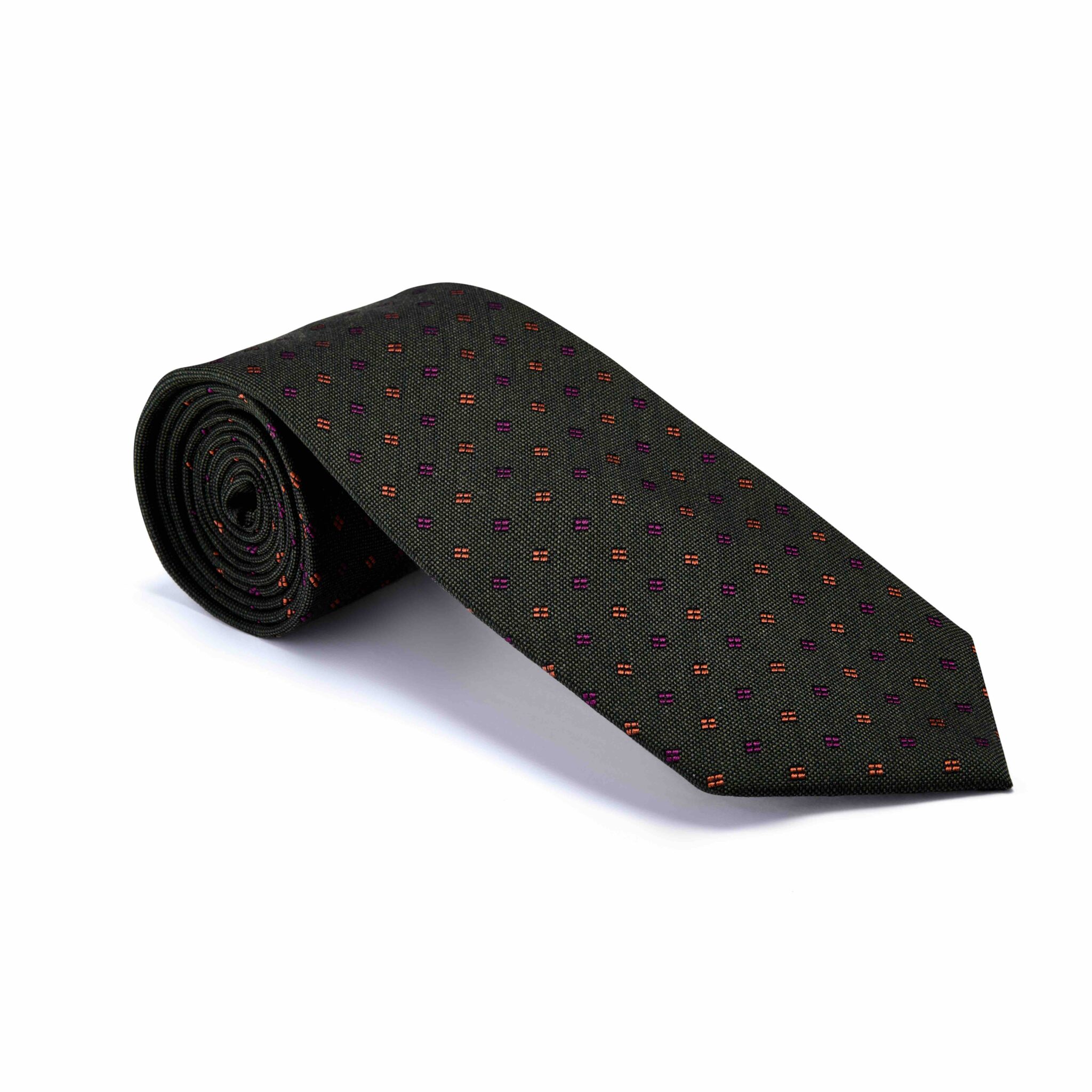 Green With Purple & Orange Square, Wool & Silk Tie