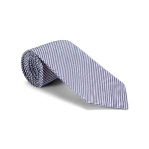 Navy Blue & White Micro Houndstooth Woven Silk Tie